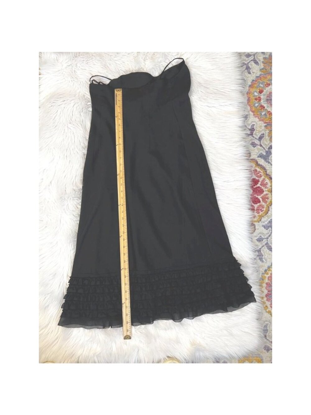 Loft Womens Shift Dress Black Sz 4 Little Midi V Neck Sleeveless Ruffle Crepe LB - Picture 5 of 6